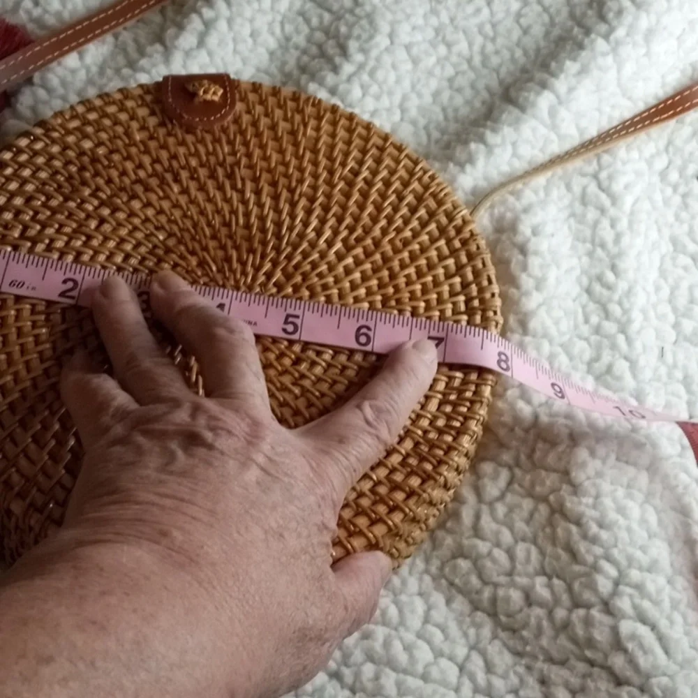 Round woven wicker purse with leather crossbody.  Check out pics!  NWT